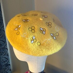 Yellow Bee Embroidered Beret